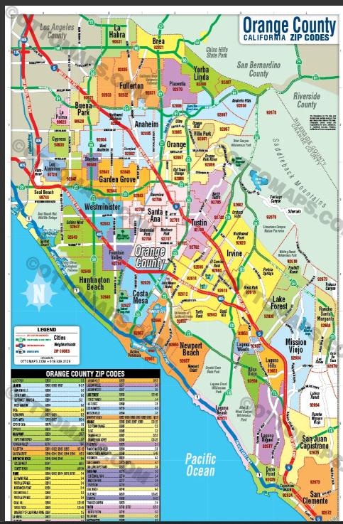 Map of Orange County, California — all cities and communities served by OC Music Art Dance